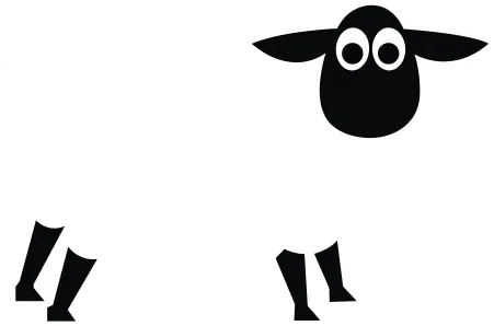 Black and white cartoon sheep with large eyes.