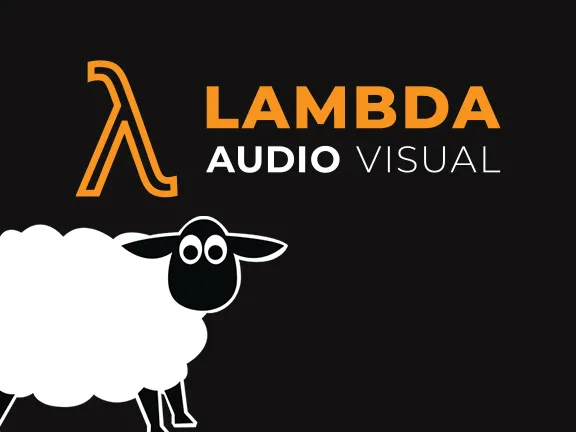 Lambda Audio Visual logo with a cartoon sheep.