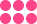 Six pink circles arranged in two rows of three on a black background.