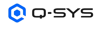 Q-SYS logo with a blue hexagonal design.